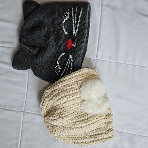 Toddler Girls Winter Hats Knit Lot of 2 Ages 3 -4 Pre-Owned T11